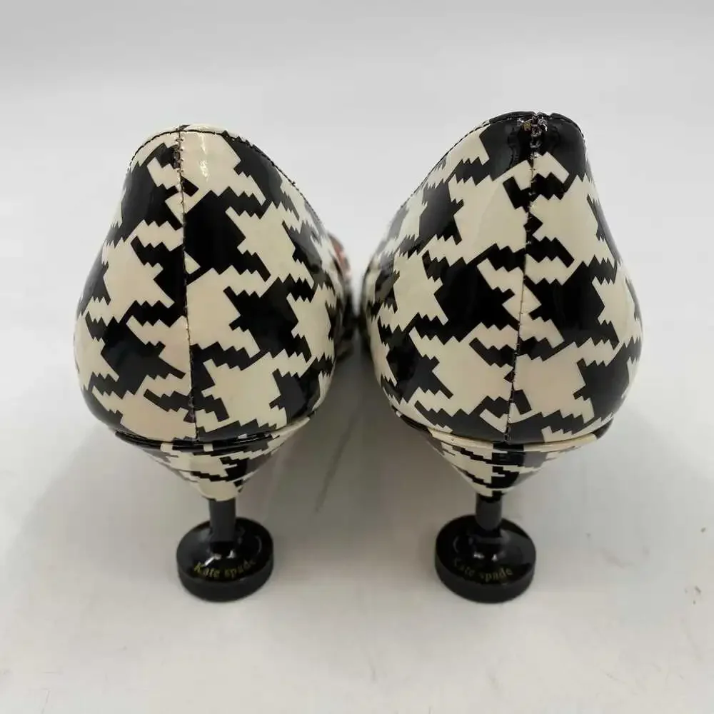 kate spade Black White Garnish Houndstooth Pointed Toe Heels | Leather, Size 7